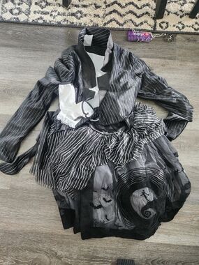 Women’s Black & Gray Gothic Pinstripe Skirted Jacket And Skirt Costume Sz 10 12